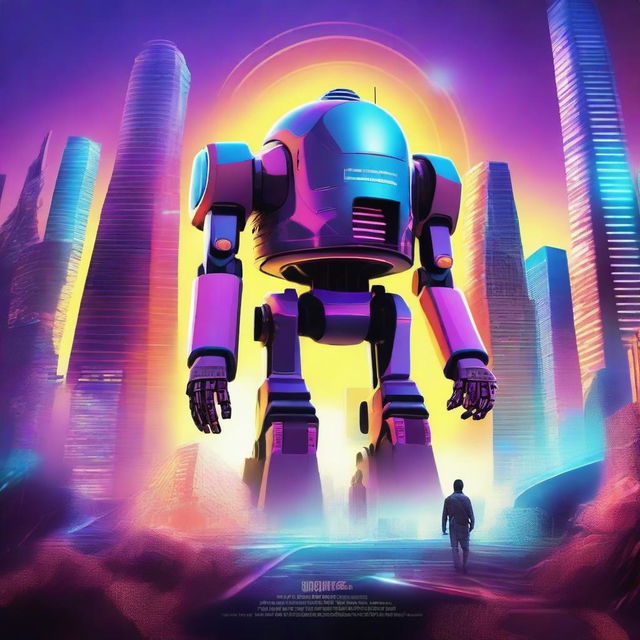 Create a vibrant and eye-catching movie poster for a fictional film titled 'AI Adventures'