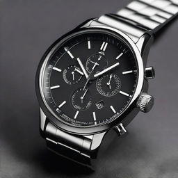 An elegant metal watch featuring a black bezel with numbers and a black dial with white numbers