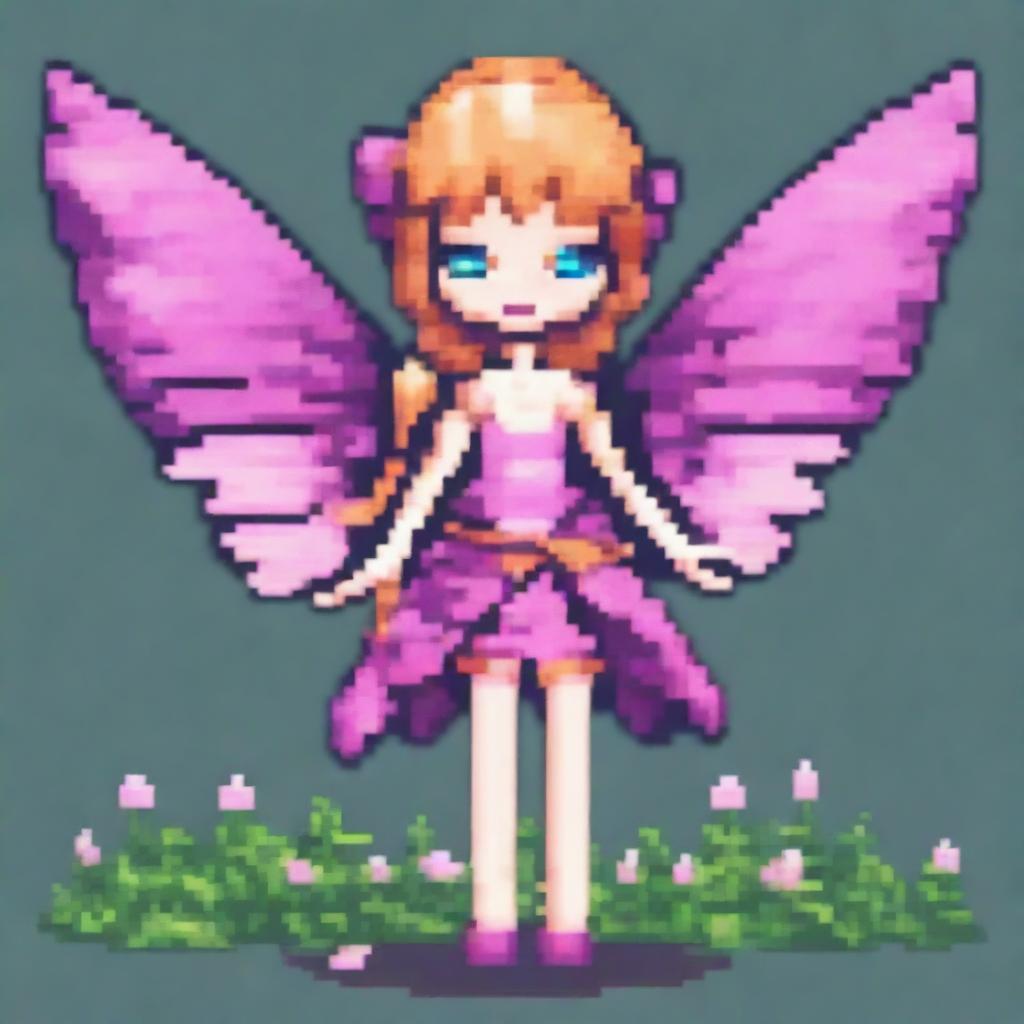 Create a pixel art image with a resolution of 17 by 25 pixels featuring a fairy