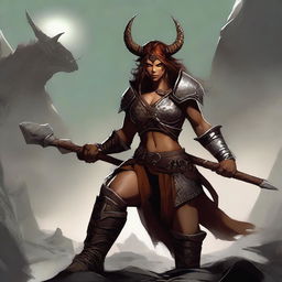 Create an image of a fierce and powerful female dragonborn barbarian