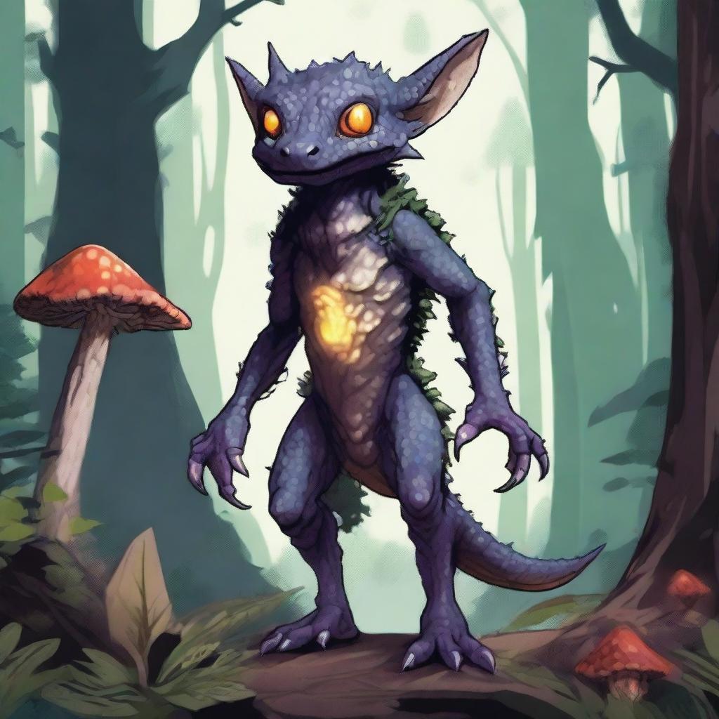 A detailed illustration of a kobold, a small reptilian humanoid creature with scaly skin, sharp claws, and a mischievous expression