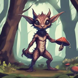 A detailed illustration of a kobold, a small reptilian humanoid creature with scaly skin, sharp claws, and a mischievous expression