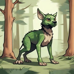 A detailed illustration of a dog kobold, a mythical creature that combines features of a dog and a small, reptilian humanoid