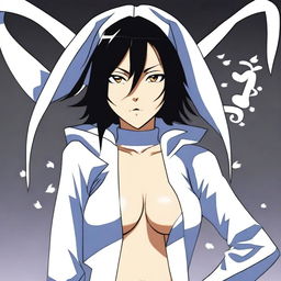 An illustration of Rukia Kuchiki from Bleach, wearing a sexy bunny suit