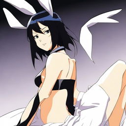 An illustration of Rukia Kuchiki from Bleach, wearing a sexy bunny suit