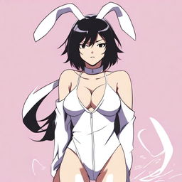 An illustration of Rukia Kuchiki from Bleach, wearing a sexy bunny suit