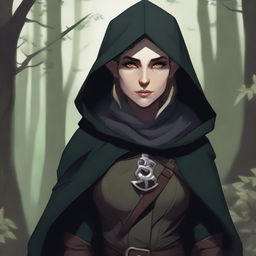 A detailed illustration of a female elf rogue