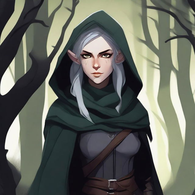 A detailed illustration of a female elf rogue