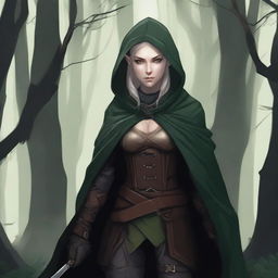 A detailed illustration of a female elf rogue