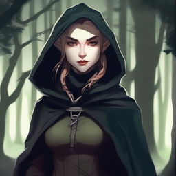 A detailed illustration of a female elf rogue