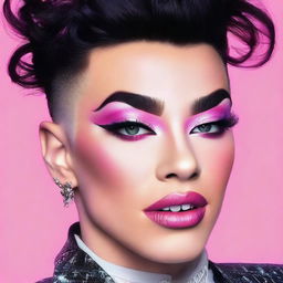 A detailed portrait of James Charles, capturing his unique makeup style and vibrant personality