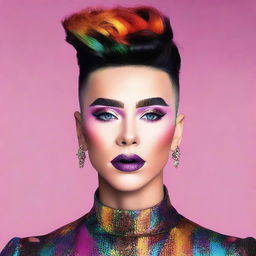 A detailed portrait of James Charles, capturing his unique makeup style and vibrant personality