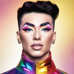 A detailed portrait of James Charles, capturing his unique makeup style and vibrant personality