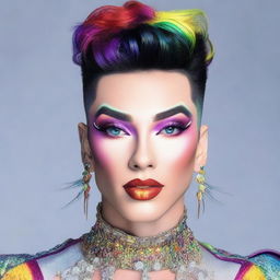 A detailed portrait of James Charles, capturing his unique makeup style and vibrant personality