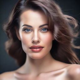 Create a realistic image of a sensual woman, focusing on detailed facial features and a captivating expression