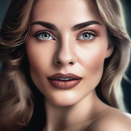 Create a realistic image of a sensual woman with a seductive facial expression