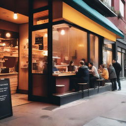 A vibrant and inviting photo featuring the glass storefront of a café, through which young people can be seen inside