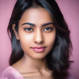 A portrait of a beautiful 20-year-old Indian woman, visible from head to upper chest