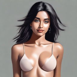 A realistic portrait of a sensual 28-year-old Indian woman, visible from head to upper chest