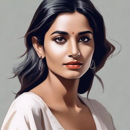 A realistic portrait of a sensual 28-year-old Indian woman, visible from head to upper chest