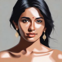 A realistic portrait of a sensual 28-year-old Indian woman, visible from head to upper chest