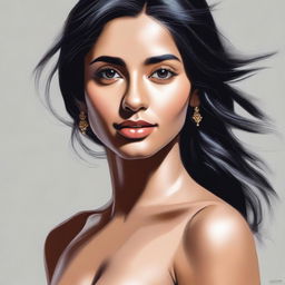 A realistic portrait of a sensual 28-year-old Indian woman, visible from head to upper chest