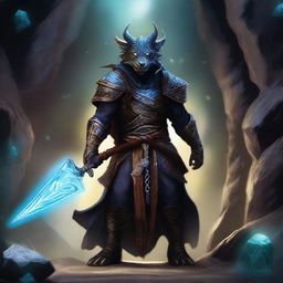 A dragonborn sorcerer standing in a mystical cave