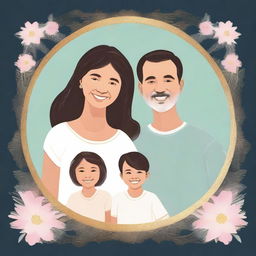 Create a serene family portrait with parents holding their children