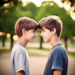 Create an image of a teenage boy and a teenage girl who are deeply in love