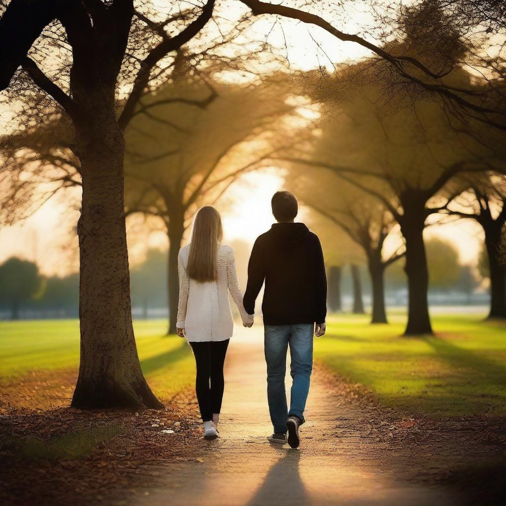 Create an image of a teenage boy and a teenage girl who are deeply in love