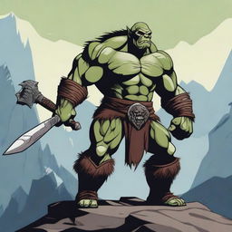 A powerful orc muscle barbarian standing in a dynamic pose