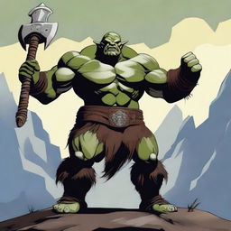 A powerful orc muscle barbarian standing in a dynamic pose