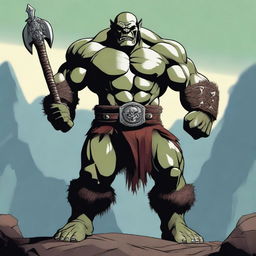 A powerful orc muscle barbarian standing in a dynamic pose