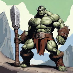 A middle-aged orc muscle barbarian standing in a powerful pose