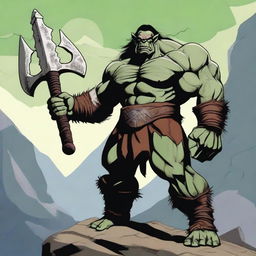 A middle-aged orc muscle barbarian standing in a powerful pose