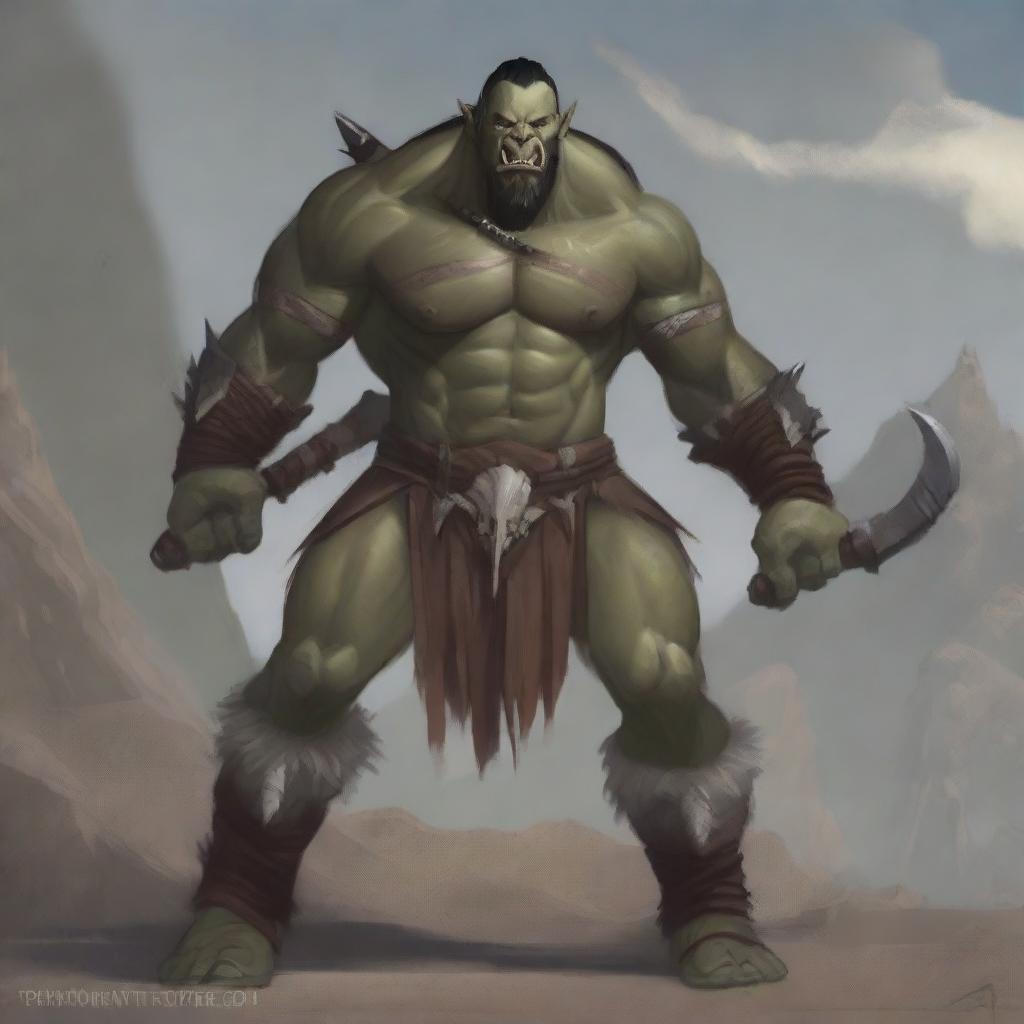 A half-orc barbarian standing in a powerful pose