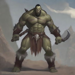 A half-orc barbarian standing in a powerful pose