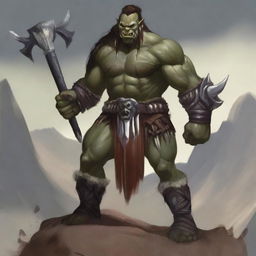 A half-orc barbarian standing in a powerful pose