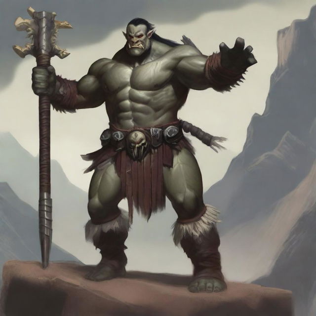 A half-orc barbarian standing in a powerful pose