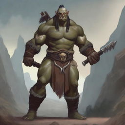 A half-orc barbarian standing in a powerful pose