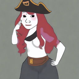 Create an image of Wojak dressed as Miss Fortune from League of Legends