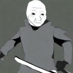 Create an image of Wojak dressed as Zed from League of Legends