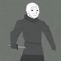 Create an image of Wojak dressed as Zed from League of Legends