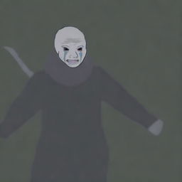 Create an image of Wojak dressed as Zed from League of Legends