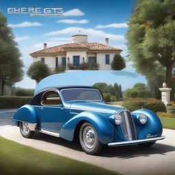 Create an image of a hybrid car that is half Bugatti and half vintage Chevrolet