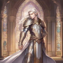 A noble elf paladin standing in a heroic pose