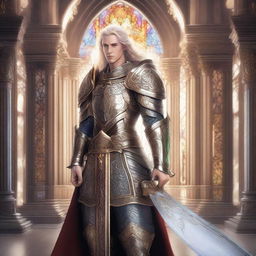 A noble elf paladin standing in a heroic pose