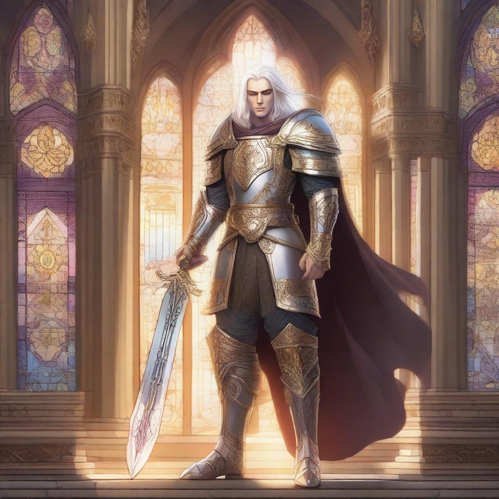 A noble elf paladin standing in a heroic pose