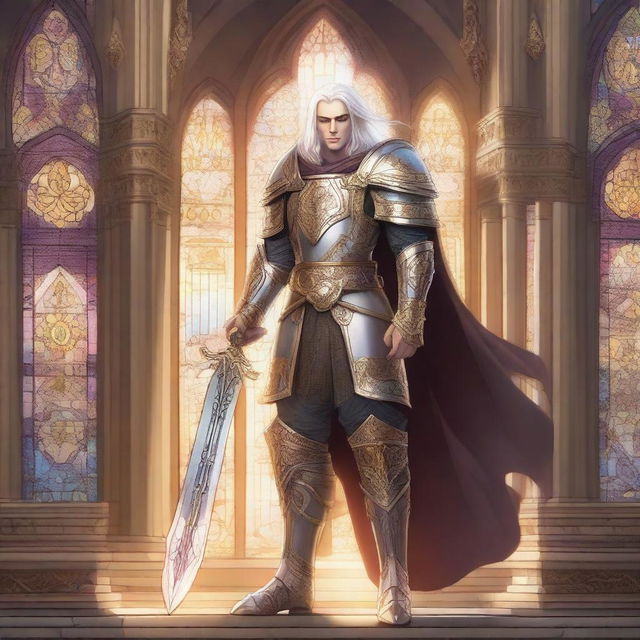 A noble elf paladin standing in a heroic pose