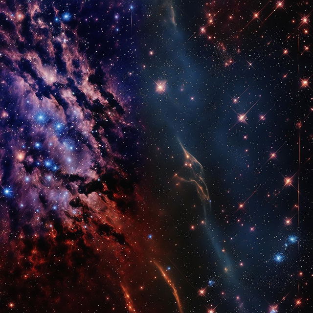 A realistic depiction of a galaxy with a close-up of the galaxy's sun on one side and a background filled with stars and colorful nebulas on the other